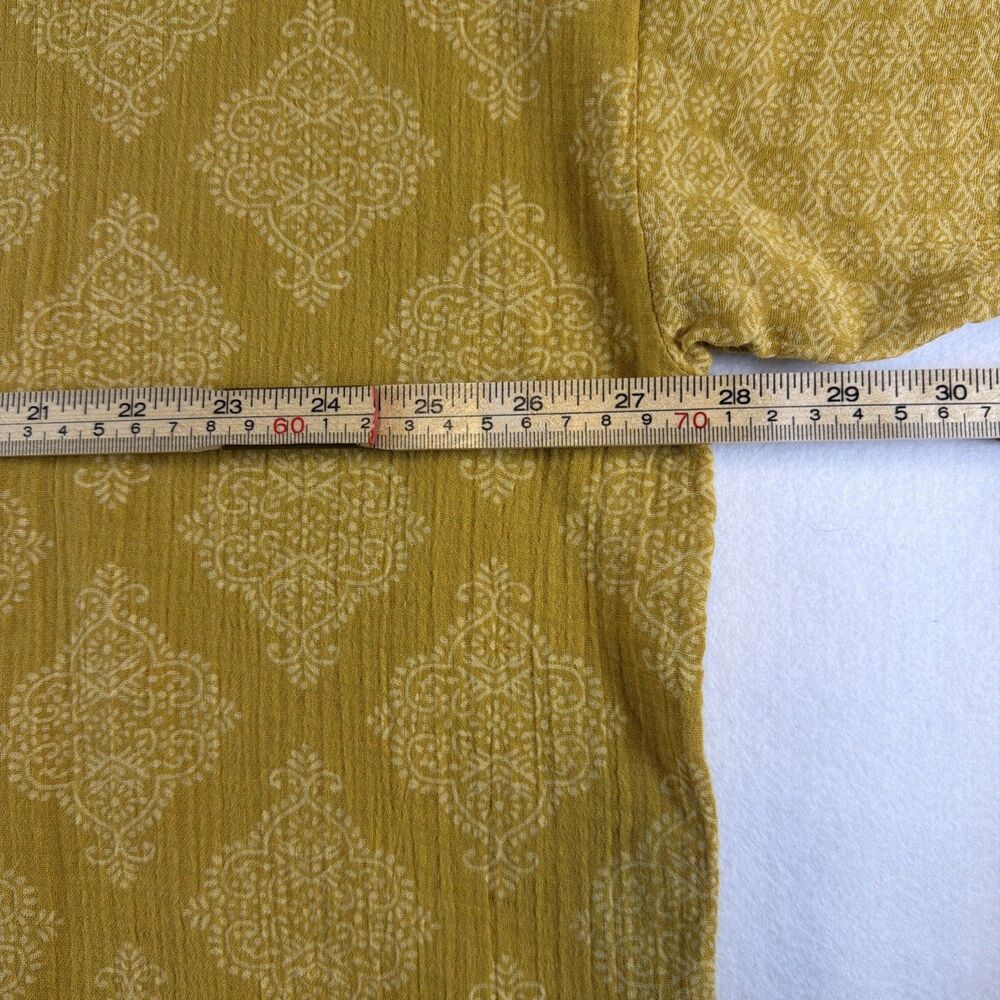 J Jill Blouse L Yellow Gauzy Block Print Top Pure Jill Cotton Boho Batik Tunics - Picture 3 of 7